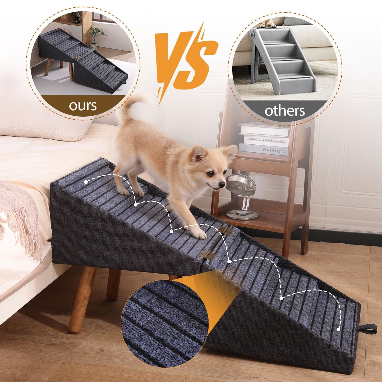 17.13" H Dog Stairs for Small Dogs, 2-in-1 Pet Steps & Ottoman - Foldable Dog Stairs for Couch, Non-Slip Wooden Pet Stairs for Puppy Senior Injured Dogs