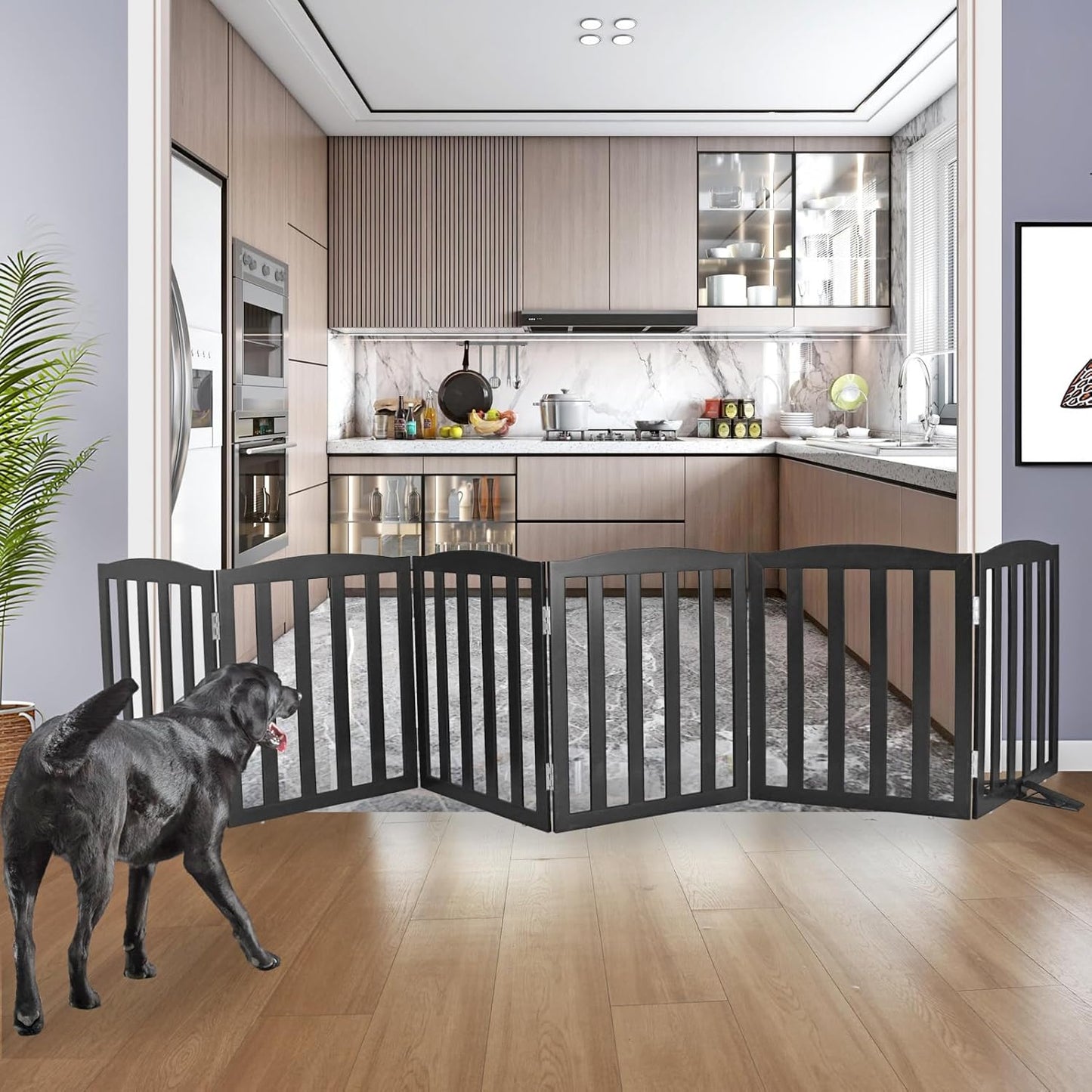 ZJSF Foldable Freestanding Indoor Dog Gate for House Wood White Long Pet Gates Dog Fence for Stairs Puppy Gates for Hallways,Pet Fence, Puppy Gate,Support Feet Included 24 "Height-3 Panels