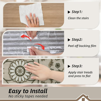 BEQHAUSE Stair Treads for Wooden Steps Non-Slip Machine Washable Carpet Stair Treads 8"X30" Soft Indoor Stair Runner for Kids Elders and Pets, 100% Polyester, TPE Backing, 15pcs, Brown/Grey