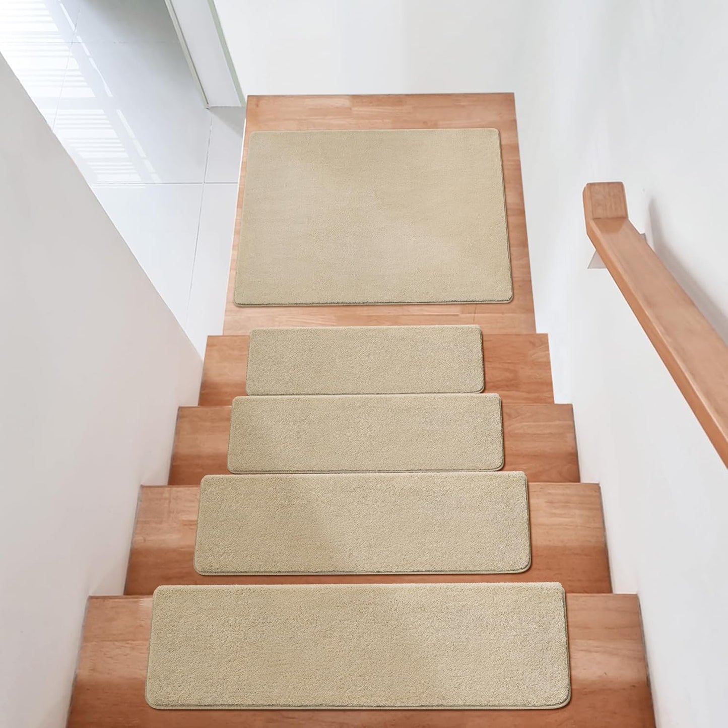 PURE ERA Carpet Stair Treads Ultra Plush 9.5" X 30"Soft Bullnose Indoor Stair Protectors Pet-Friendly Non-Slip Skid Resistant Tape Free Washable Reusable(14 Pieces, Cream Gray)