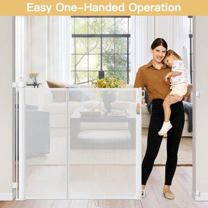 Reinforced 42" Tall Retractable Dog Gate, 155" Extra Long Retractable Baby Gate with Support Rods - Prevent Crawling Under, Indoor/Outdoor Retractable Gate Extra Tall Baby Gate Retractable Fence/Black