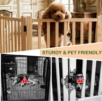 Wooden Freestanding Dog Gates,23" H Foldable Wood Pet Gate Indoor, No-Painted Puppy Gate for Doorways, Stairs, 23" Height-2 Panels