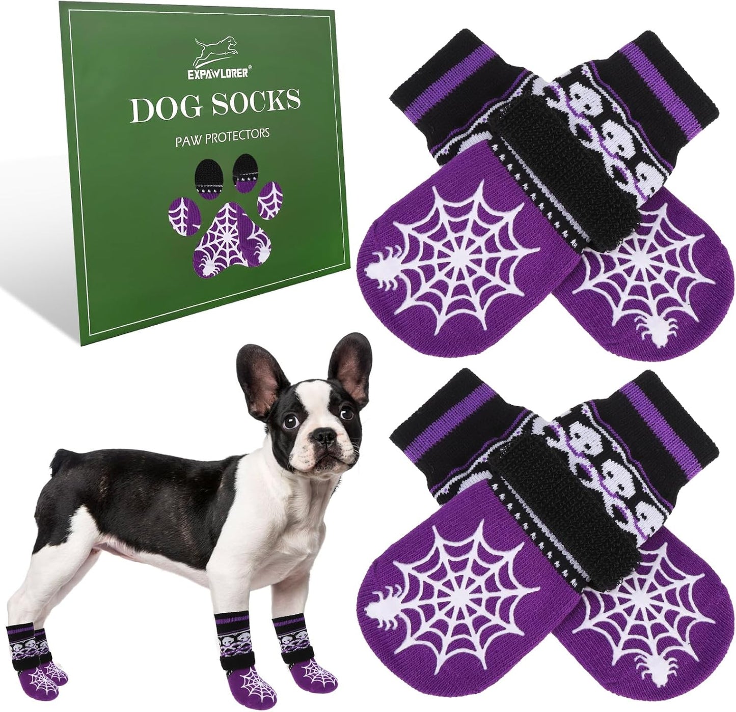 EXPAWLORER 6Pcs Anti-Slip Dog Socks to Prevent Licking Paws,Dog Shoes for Hot Pavement,Dog Booties Traction Control on Hardwood Floor,Boots & Paw Protectors, for Puppy Small Medium Large Senior Dogs
