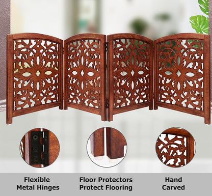 Croft&Cane Wooden Foldable Pet Dog Safety Gate – 3 Panel Freestanding Indoor Pet Fence (20 inches W x 24 inches H) – Hand-Carved Solid Wood & MDF – Fully Assembled - Antique Brown