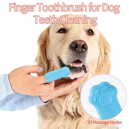 3PCS Pet Grooming Kit – Dog Bath Brush with Soap Dispenser & 2 Finger Toothbrushes | Silicone Dog Shampoo Brush for Small Medium Large Dogs, Soft Deshedding Massage Brush for Puppy & Cats