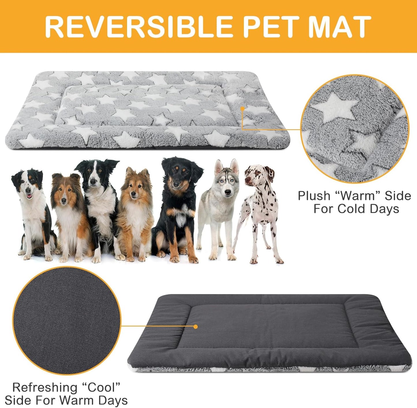 VitalCozy 4 Pcs Dog Crate Pads, Ultra Soft Warm Washable Anti-Slip Kennel Bed Mat for Pets, Reversible, Replaceable, Cage Liner for Small Medium Large Dogs and Cats (18 x 24 x 1.6 Inch,Star,Gray)
