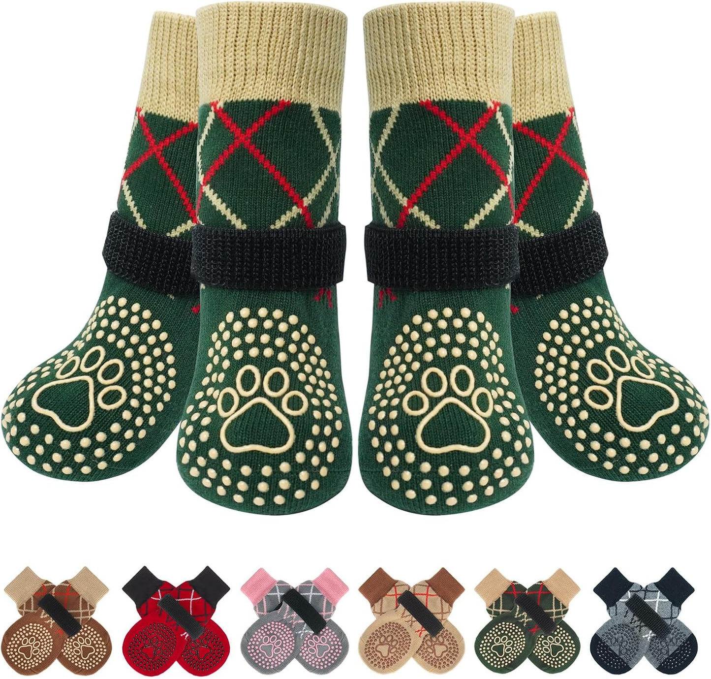 BEAUTYZOO 6PCS Dog Socks to Prevent Licking Paws, Anti Slip Dog Shoes for Hot Pavement Hardwood Floors, Traction Control Toe Grips Boots & Paw Protectors for Small Medium Large Senior Dogs, Grey S