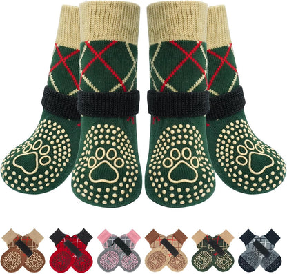BEAUTYZOO 6PCS Dog Socks to Prevent Licking Paws, Anti Slip Dog Shoes for Hot Pavement Hardwood Floors, Traction Control Toe Grips Boots & Paw Protectors for Small Medium Large Senior Dogs, Grey S