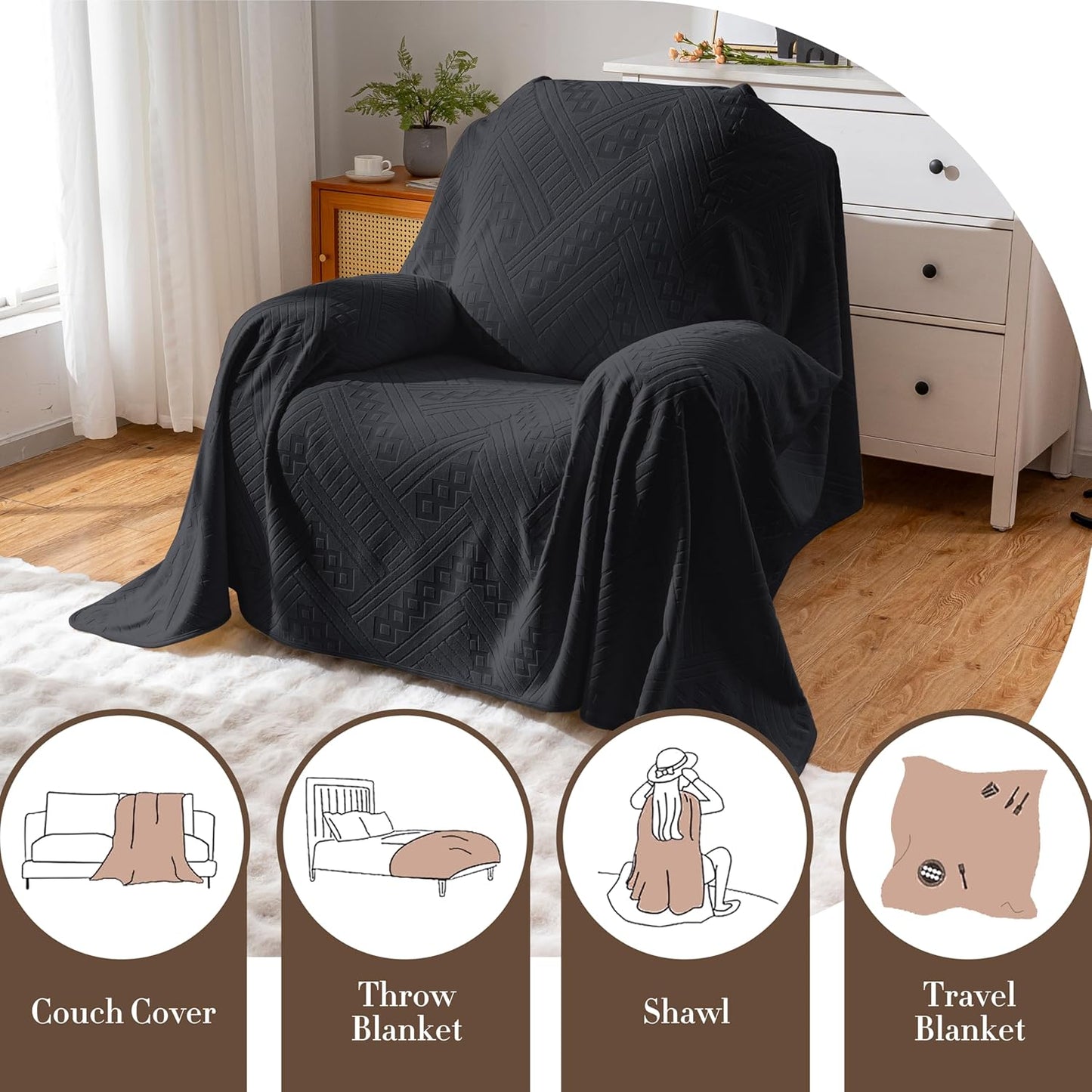 Waterproof Couch Cover, Reversible, Pet-Friendly, Washable and Anti-Slip Couch Covers for Sofa Protection with 3 Cushions, Sofa Slipcovers for Dogs and Cats (71×118in/Brown)