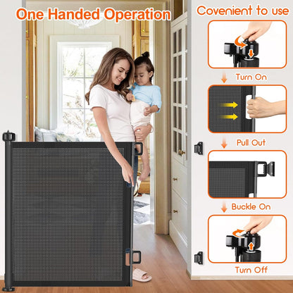 Upgrade 120 inch Retractable Baby Gates, EZIGO Extra Wide Baby Gate for Large Opening Extra Long Mesh Gate for Kids or Pet Dog Gate Child Safety Gate for Stairs Hallways Doorway Indoor Outdoor, Gray