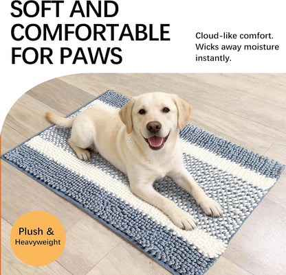 Dog Door Mat for Muddy Paws - Absorbent Quick-Dry Non-Slip Washable Chenille Pet Rug, Indoor Entryway Mat for Front Door & Crate (Brown, 24" L*16" W)