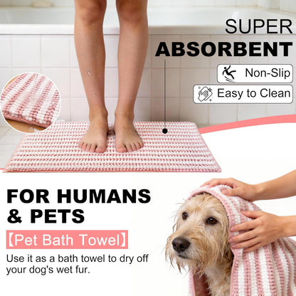 pobopobo Dog Door Mat for Muddy Paws - Absorbent & Washable Chenille Rug, Non-Slip Dirt Trapper for Indoor Outdoor Entryway, Quick Dry Pet Mat for Muddy Dogs (Striped Gray-Blue&White, 24" x 16")