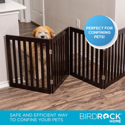 INTERNET'S BEST Dog Gate Indoor Freestanding Pet Barrier, Folding Wood Dog Fence, Extra Wide Doorway Puppy Gate, Indoor Animal Privacy Panel, Wooden Cat Fence - 4 Panel - 36", Espresso