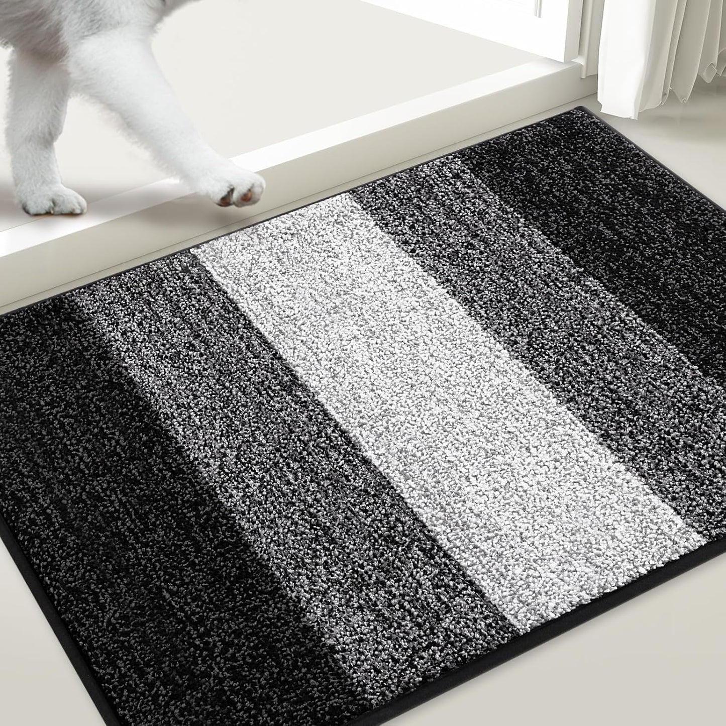 Smiry Dog Door Mat for Muddy Paws, Absorbs Moisture and Dirt, Low-Profile Entryway Mat with Non-Slip Backing, Entry Indoor Outdoor Doormat for Inside Floor (30x20 Inches, Grey, Striped)