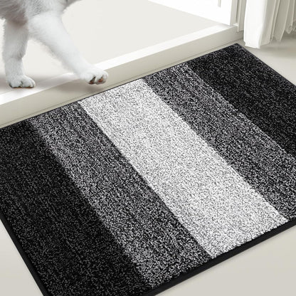 Smiry Dog Door Mat for Muddy Paws, Absorbs Moisture and Dirt, Low-Profile Entryway Mat with Non-Slip Backing, Entry Indoor Outdoor Doormat for Inside Floor (30x20 Inches, Grey, Striped)