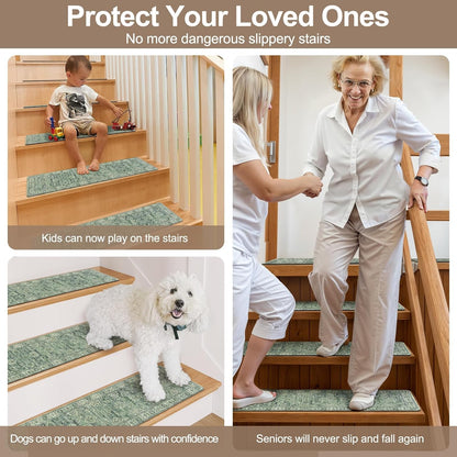 OJIA Extra Non-Slip Stair Treads for Wooden Steps 15PCS, 30"X8" Rubber Indoor Stair Runner Slip Resistant Stair Rugs Safety Mats for Dogs, Kids & Elders, Stairway Grip Step Treads, Gray