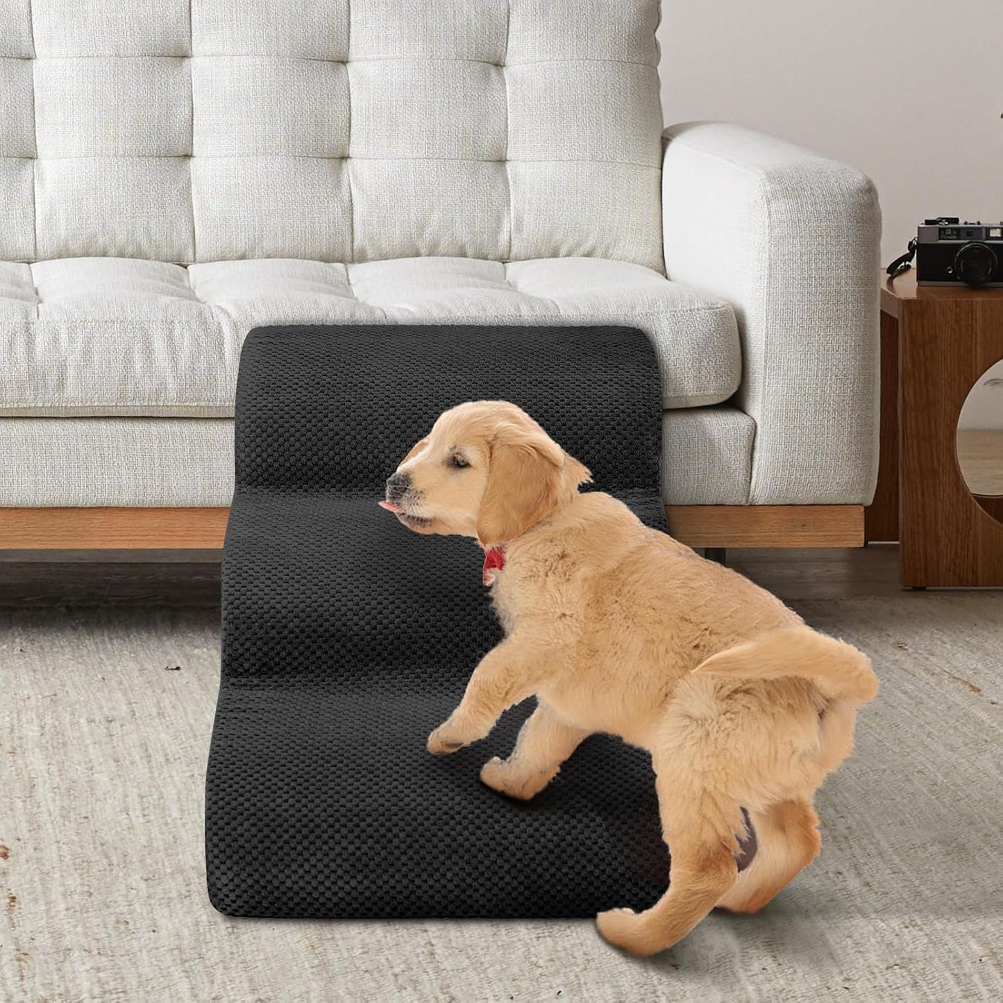 Dog Stairs for Small Dogs - High Density Foam Dog Ramp, Extra Wide Pet Steps with Non-Slip Bottom for High Beds, Couche and Sofa, Best for Pet Injured, Older Dogs Cats (Grey, 4 Steps)
