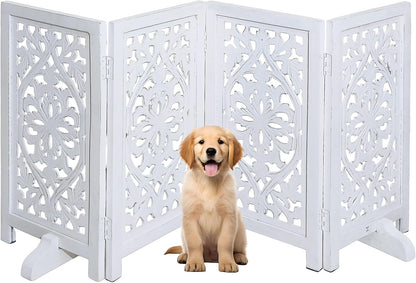 Freestanding Pet Gate for Dogs, Foldable Wooden Dog Gate for House, Indoor Dog Gate for Stair, Doorway, House Design Gates for Dogs Indoor, 72 Inch Wide, (18" x4 Panels 72 inch), Burnt Finish