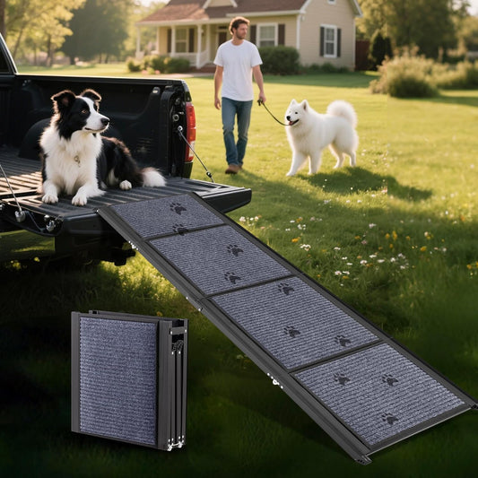 COSIEST Dog Ramp for Car, 63" L x 17.3" W Folding Pet Ramp for Large Dogs Up to 250LBS, Portable Dog Steps with Non-Slip Surface for SUV, Bed, Couch