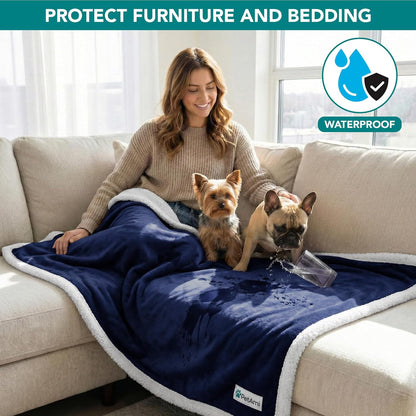 PetAmi Waterproof Dog Blanket for Couch, Large 60x40, Pee Proof Sherpa Fleece Reversible Pet Throw, Furniture Protector for Bed Sofa Kennel, Soft Washable Cover for Medium Dogs Cats, Grey Sherpa