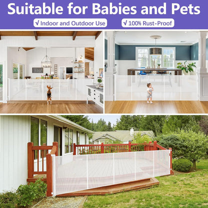 Reinforced 42" Tall Retractable Dog Gate, 155" Extra Long Retractable Baby Gate with Support Rods - Prevent Crawling Under, Indoor/Outdoor Retractable Gate Extra Tall Baby Gate Retractable Fence/Black