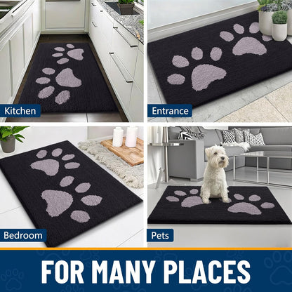 Smiry Dog Door Mat for Muddy Paws, Absorbs Moisture and Dirt, Low-Profile Entryway Mat with Non-Slip Backing, Entry Indoor Outdoor Doormat for Inside Floor (30x20 Inches, Grey, Striped)