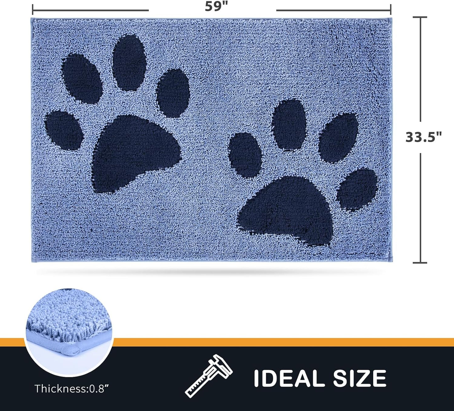 PURRUGS Dirt Trapping Door Mat 20" x 31.5", Non-Skid/Slip Machine Washable Microfiber Entryway Rug, Dog Doormat, Super Absorbent Welcome Mat for Muddy Wet Shoes and Paws, Grey