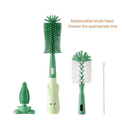 Chemimoso Cup Cleaning Brush, Silicone Baby Bottle Brush with Stand, Large Handle Water Bottle Brush Cleaner Set, with a Tiny Cup Lid Gap Cleaning Brushes Kit, Pawprint, Pink