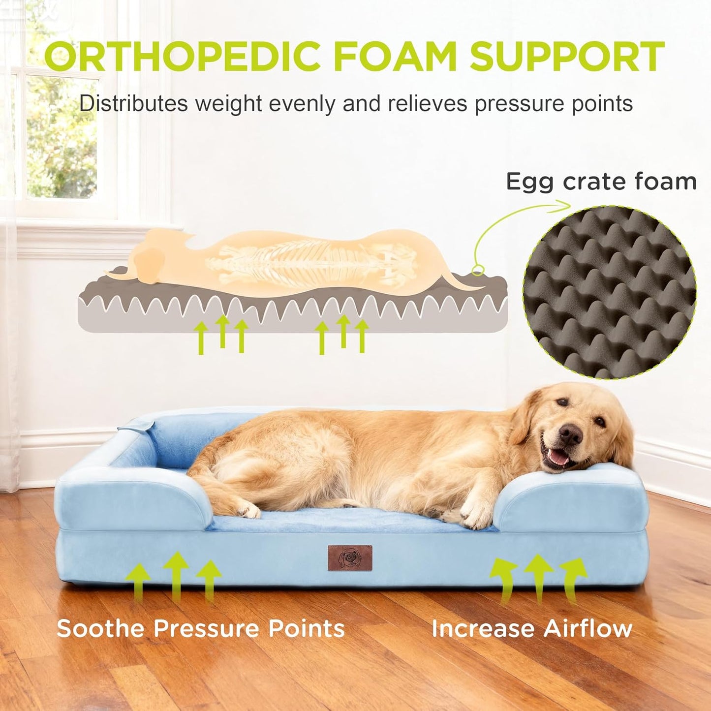 Extra Large Dog Bed, Orthopedic XL Washable Memory Foam Bed for Big Dogs Waterproof Pet Couch Sofa Bolster with Removable Cover, Non-Slip Bottom, Tennis Ball Toy, 42x30