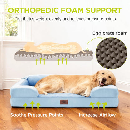 Extra Large Dog Bed, Orthopedic XL Washable Memory Foam Bed for Big Dogs Waterproof Pet Couch Sofa Bolster with Removable Cover, Non-Slip Bottom, Tennis Ball Toy, 42x30