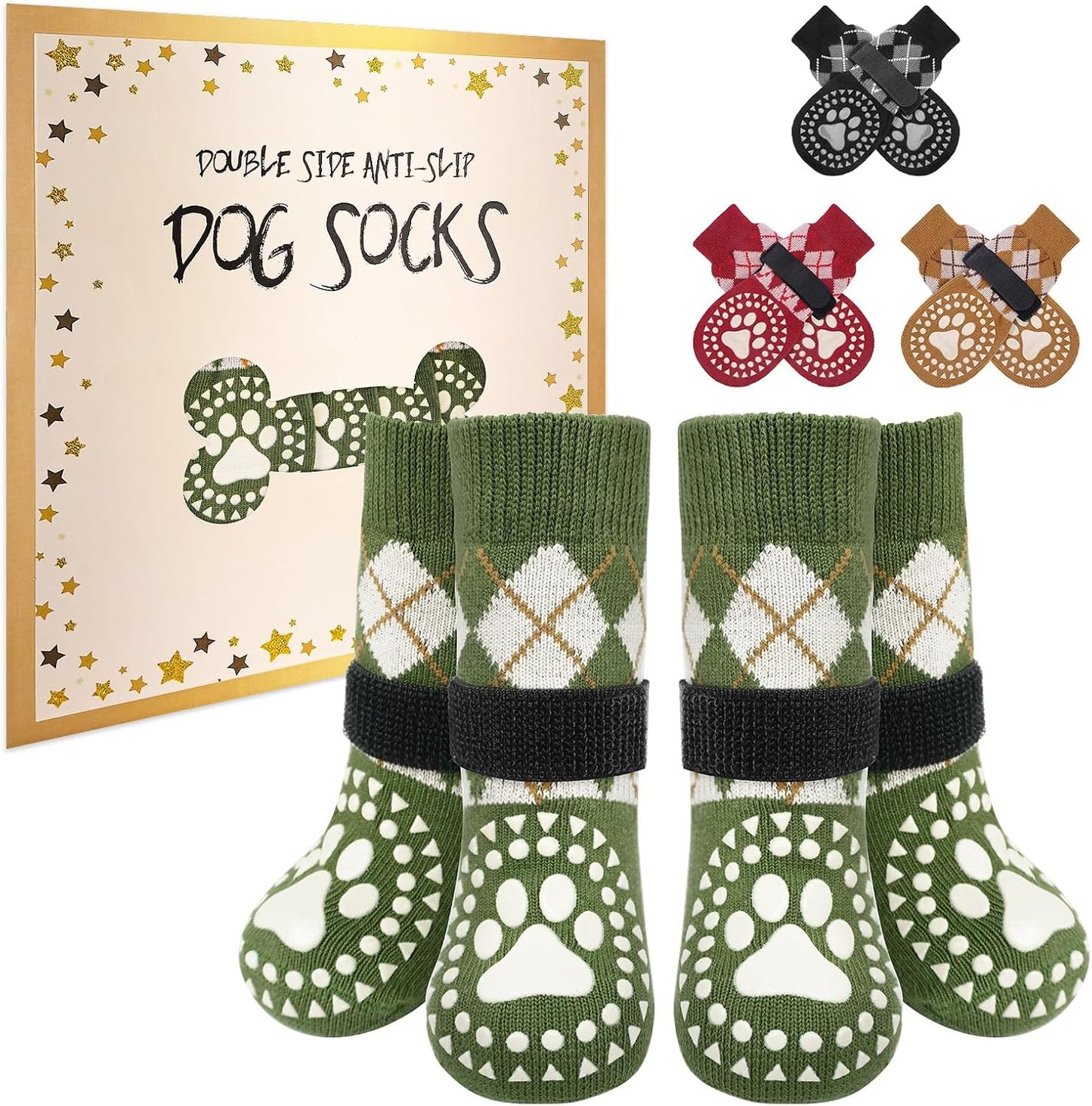 BEAUTYZOO Dog Socks to Prevent Licking Paws -Dog Shoes for Hot Pavement & Hardwood Floors Anti Slip, Traction Control Boots & Paw Protectors with Double Side Grips for Small Medium Large Senior Dogs