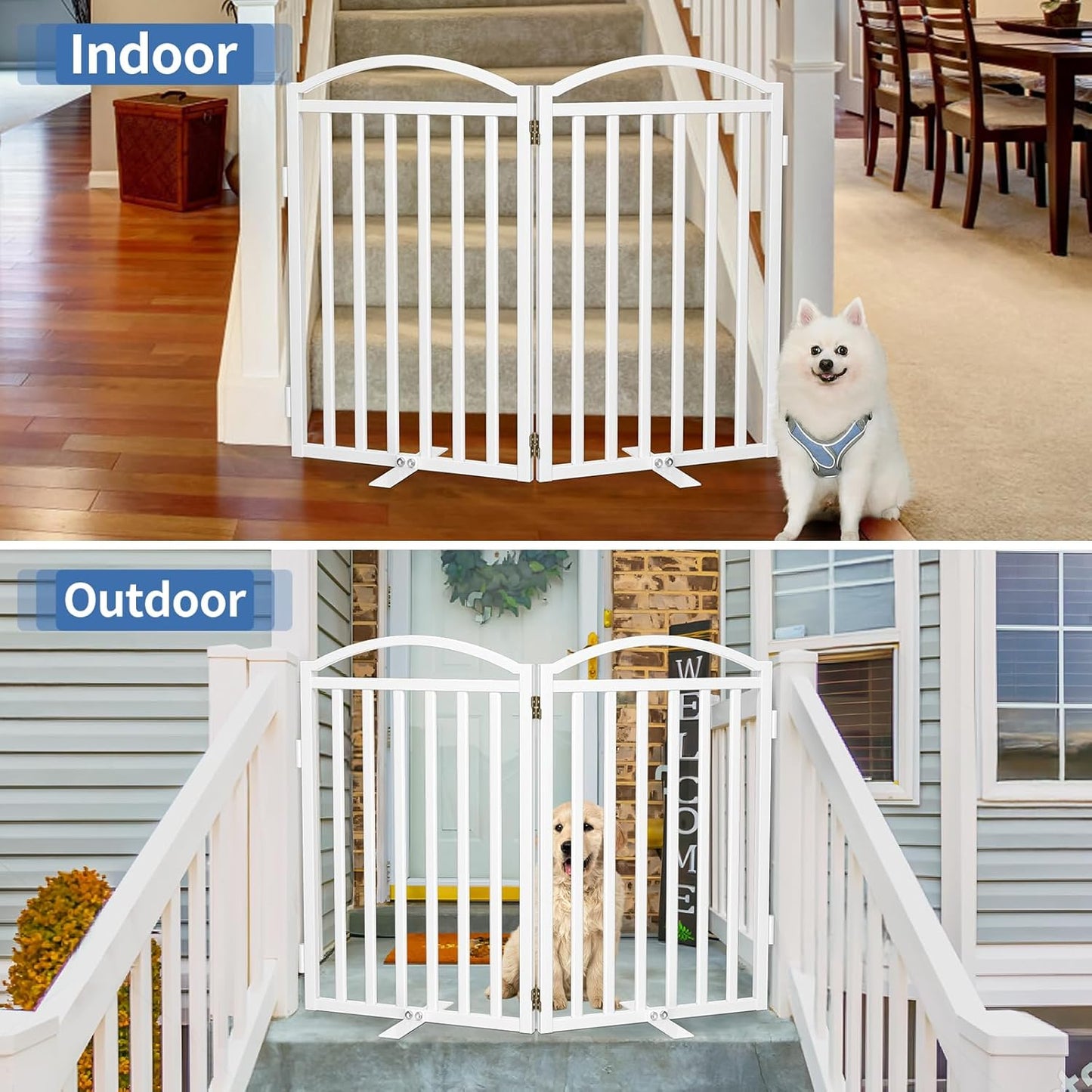 Malier Metal Freestanding Dog Gate, 32'' Height Outdoor Indoor Dog Fences, Extra Wide Foldable Puppy Gate for Stairs (Black, 【2 Panels】 40''W × 32''H)