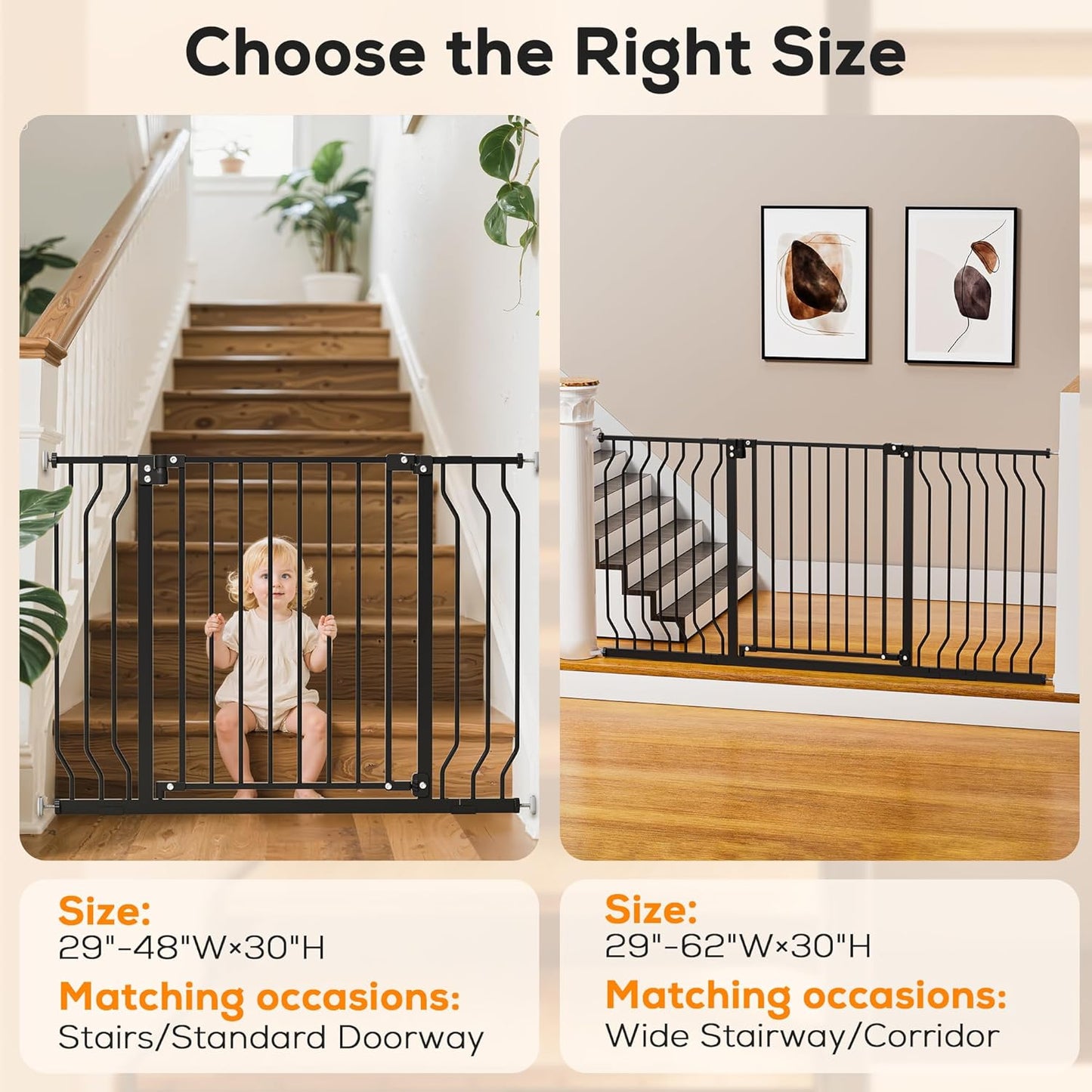 29-43" Baby Gate for Stairs, Baby Safety Essentials, Auto Close Gate for Doorways, Easy Install Pressure Mounted Dog Gate Indoor, Pet Gates for Dogs, White