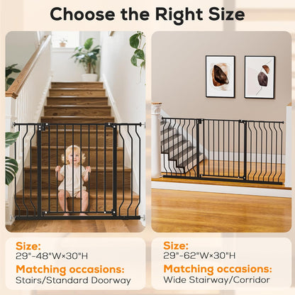 29-43" Baby Gate for Stairs, Baby Safety Essentials, Auto Close Gate for Doorways, Easy Install Pressure Mounted Dog Gate Indoor, Pet Gates for Dogs, White