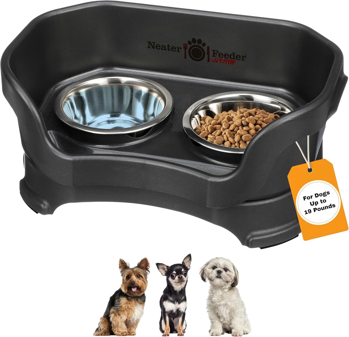 Neater Pet Brands Neater Feeder Deluxe Mess Proof Dog Bowls Elevated for Large Dogs Over 40 lbs, Made in USA, No Spill Raised Dog Food Bowl Stand Feeding Station, Food and Water Bowl Set, Black