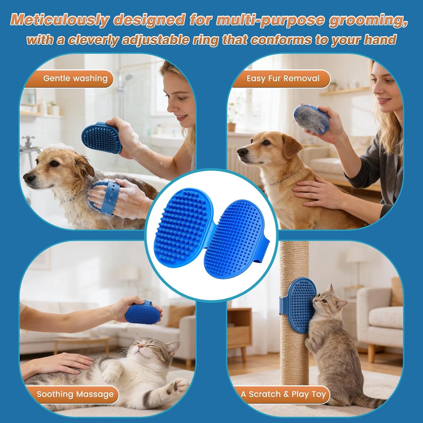 7PCS Dog Washing Gloves | Dog Bath Brush | Storage Bag | Dog Finger Toothbrush for Short & Long Haired Dogs & Cats | Efficient Deshedding Bathing & Massaging, Suitable for Pets (Sage Green)
