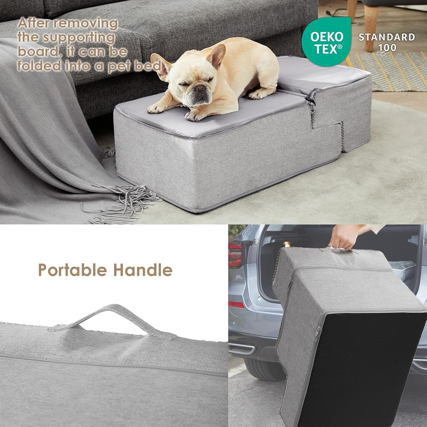EHEYCIGA Dog Stairs for High Bed 22.5" H, 5-Step Dog Steps for Bed, Pet Steps for Small Dogs and Cats, Non-Slip Balanced Pet Ramp Indoor, Grey