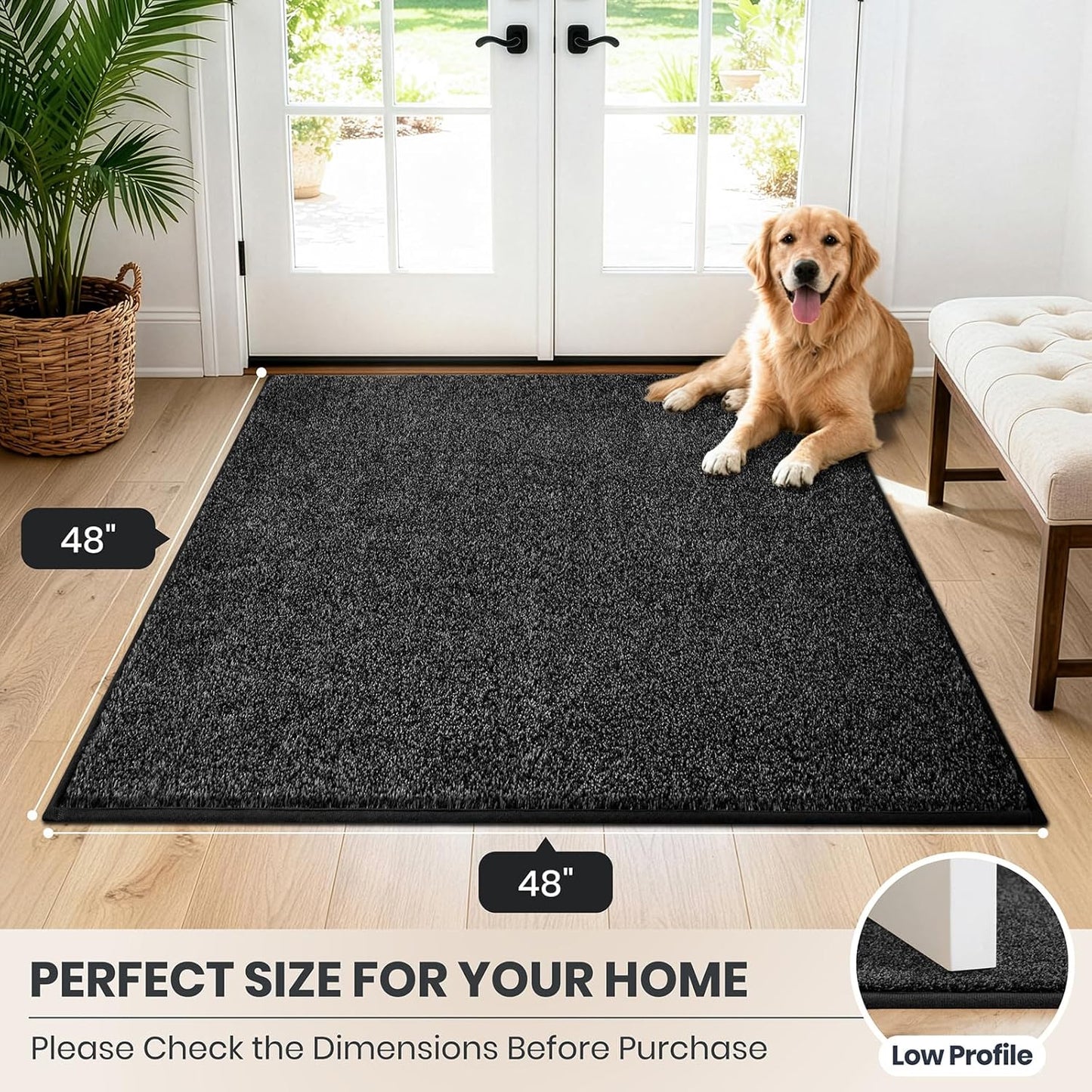 PURRUGS Dirt Trapping Door Mat 20" x 31.5", Non-Slip Machine Washable Entryway Rug, Dog Doormat, Indoor Front Door Mat, Super Absorbent Entry Rug for Muddy Shoes & Paws, Bluish Grey-Black