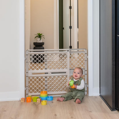 Toddleroo by North States - Renew 100% Recycled Plastic Baby Gate for Doorway; Sturdy for Indoor & Outdoor Use: Pressure Mounted, No Drill Gate; Made in USA; 26" to 42" Wide, 26" Tall; Pure White