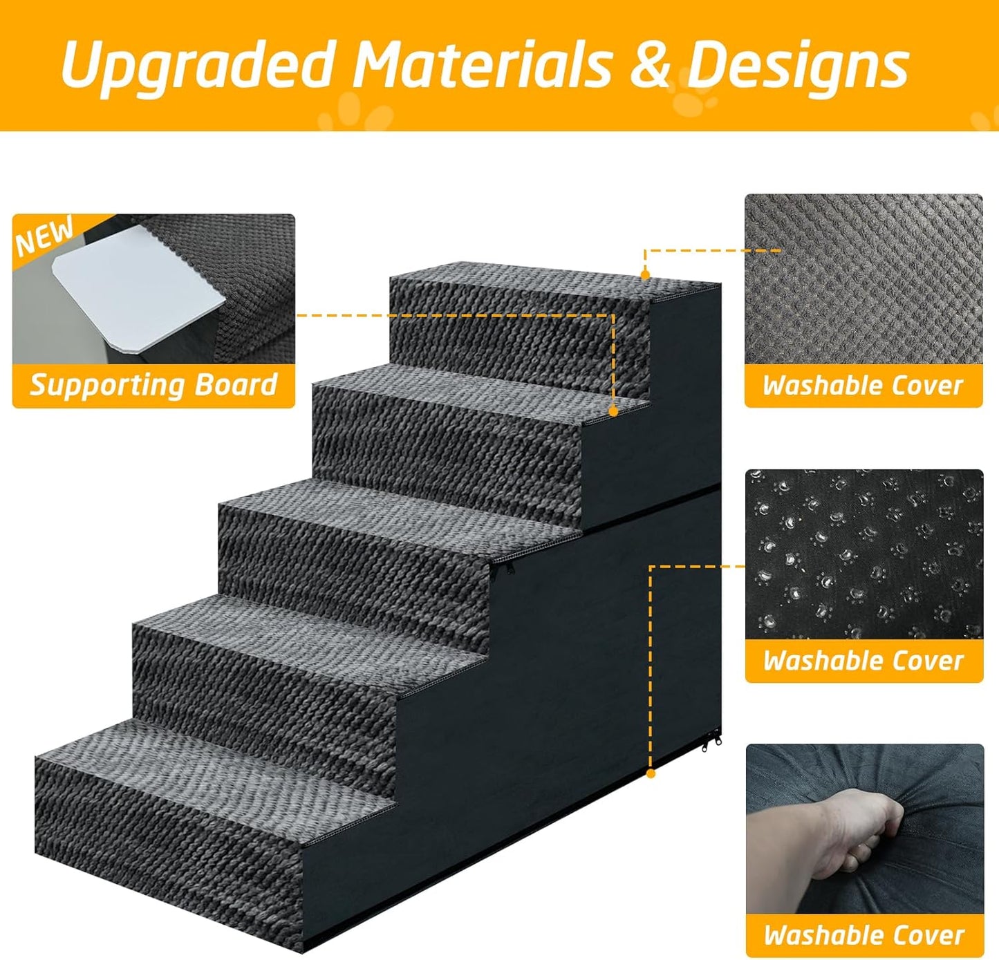 31" H Dog Stairs for Small and Medium Dogs 7-Step Ramps for High Beds and Couch Non-Slip Extra Wide Pet Stairs for Old Dogs and Puppy and Cat - Stable & Durable with Machine Washable Cover Indoor
