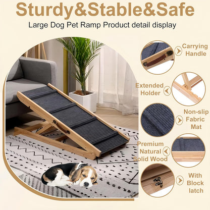 Foldable Wooden Dog Ramp & Pet Stairs - 5-Level Non-Slip Pet Steps for Dogs & Cats,Wood Ramp for Dogs to Get on Bed Couch Car,Suitable for Indoor and Outdoor use