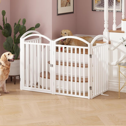 Folding No-Assembly Freestanding Dog Gate with Door,32" Heights Foldable Pet Fence,144" Extra Wide Accordion Puppy Folding Playpen for Doorways,House,Stairs (6 Panels,White)
