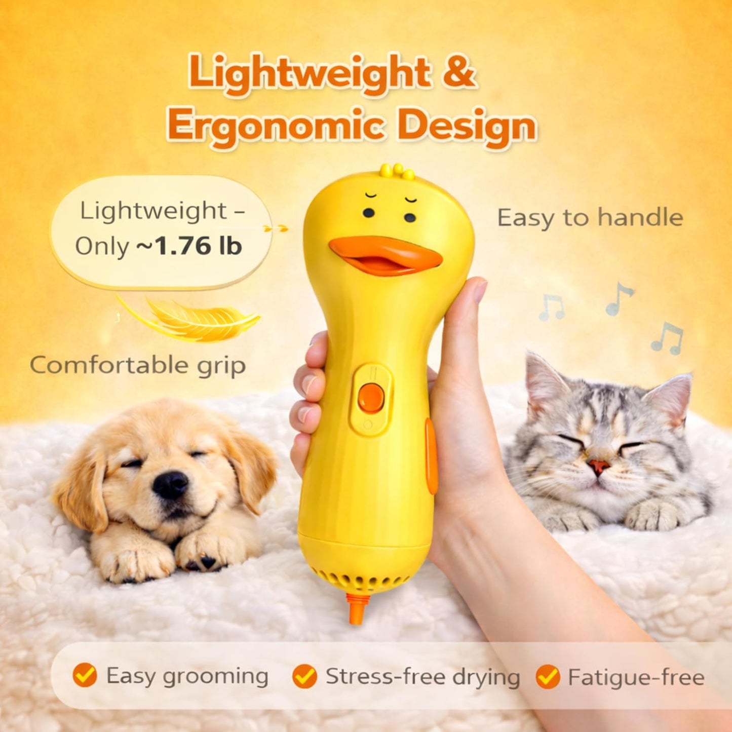 Pet Hair Dryer - Quiet Dog Blower Grooming Dryer – 2-in-1 Dog Dryer for Pet Grooming with Replaceable Slicker Brush, Compact Lightweight ABS Dogs Blower, Low Noise for Cats, Puppies & Dogs
