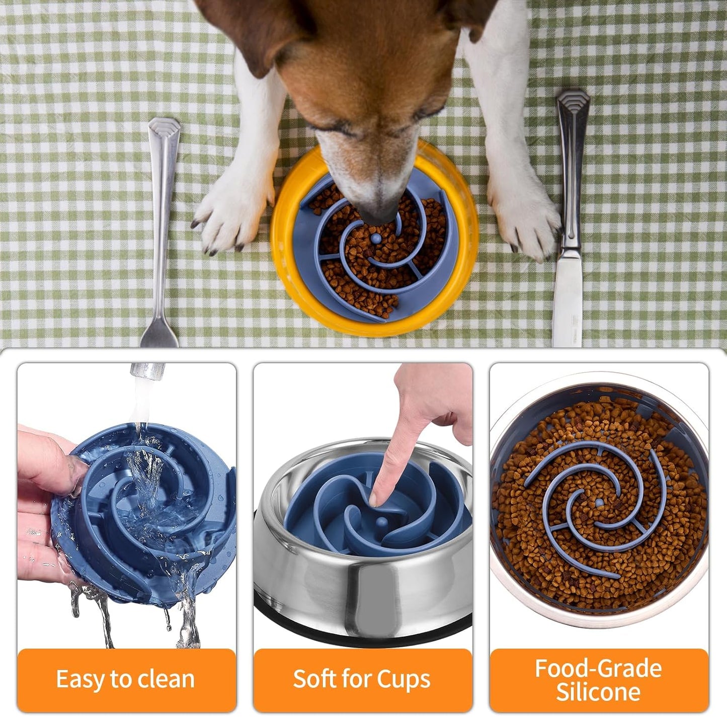 Slow Feeder Dog Bowls Insert, Bestalk Soft Silicone Slow Eating Feeder Insert with Suction Cups for Small, Medium and Large Dogs, Fit into Basic and Elevated Dog Bowls, Dark Blue