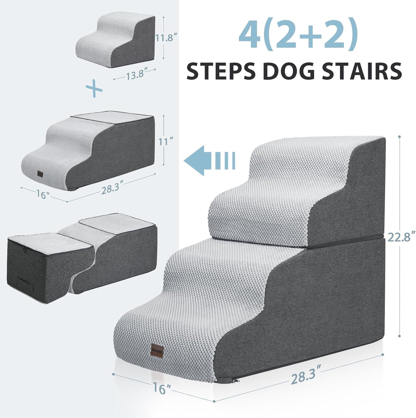 Garnpet Dog Stairs for High Beds, 4-Step Dog Steps for Small Dogs and Cats, Foldable Pet Stairs for High Bed Climbing, Non-Slip Balanced Pet Step Indoor, Dark Grey