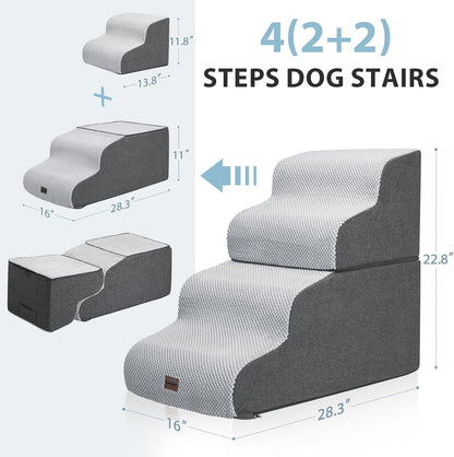 Garnpet Dog Stairs for High Beds, 4-Step Dog Steps for Small Dogs and Cats, Foldable Pet Stairs for High Bed Climbing, Non-Slip Balanced Pet Step Indoor, Dark Grey