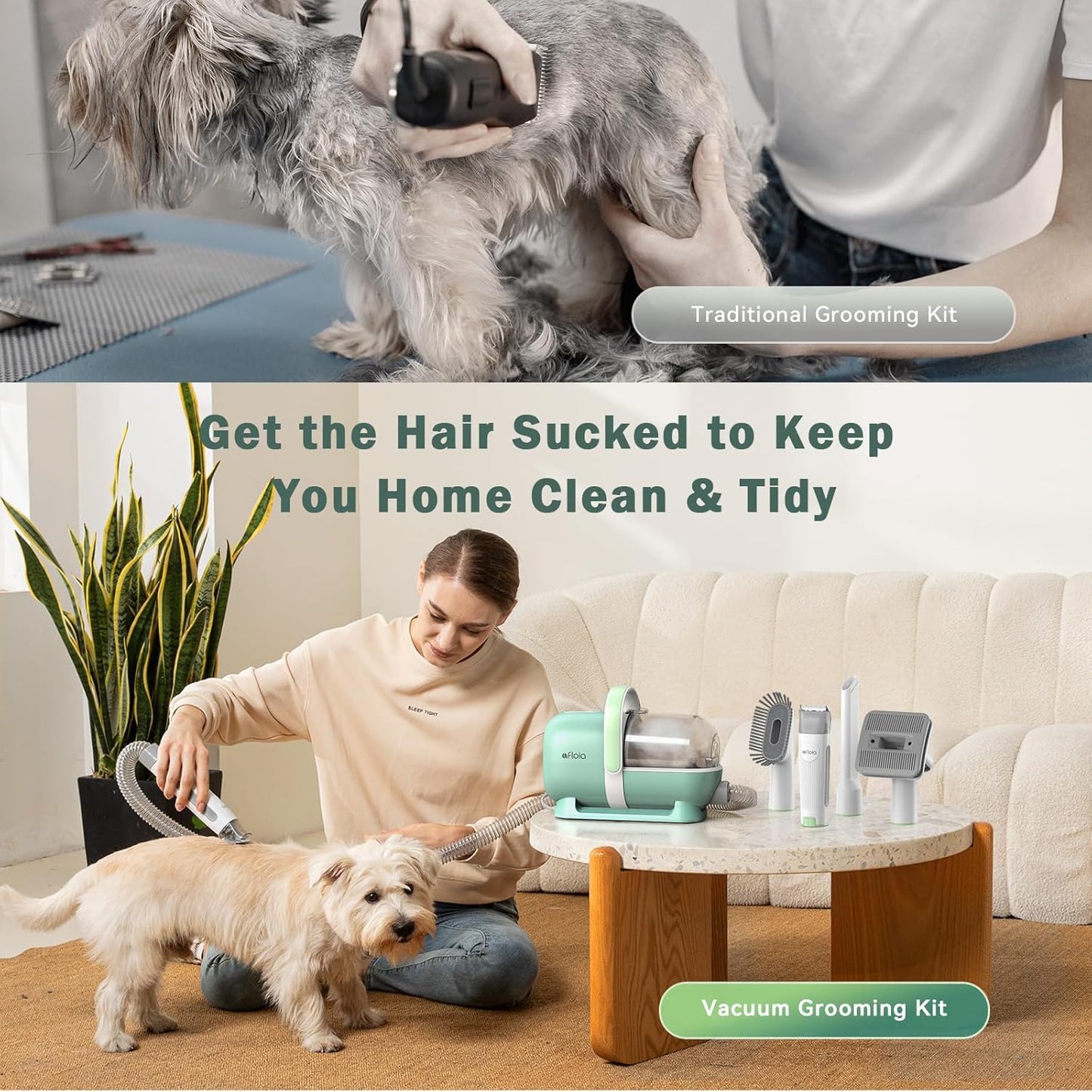 Afloia 6-in-1 Dog Grooming Kit, Pet Grooming Vacuum for Shedding, Dog Hair Vacuum with Clipper Nail Trimmer Grinder, Pet Brush Groomer at Home, Low Noise Cats Hair Remover, 1.5L Dust Cup, White