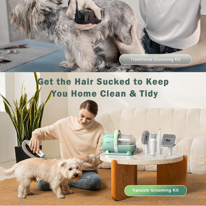 Afloia 6-in-1 Dog Grooming Kit, Pet Grooming Vacuum for Shedding, Dog Hair Vacuum with Clipper Nail Trimmer Grinder, Pet Brush Groomer at Home, Low Noise Cats Hair Remover, 1.5L Dust Cup, White