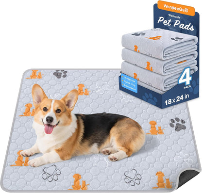 WanpeeGoo Washable Pee Pads for Dogs, 4 Pack Absorbent Reusable Training Dog Pads Pet Puppy Pads, Non-Slip Potty Pads for Whelping, Playpen, Crate, Bed, Grey 18"x24"