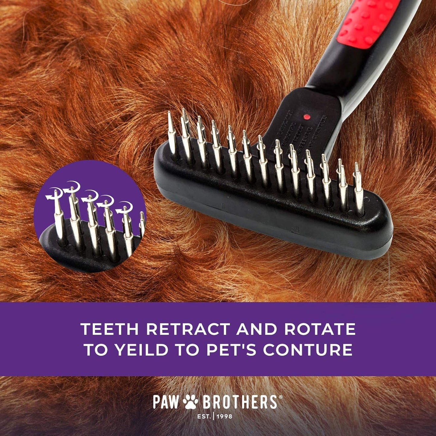 RYAN'S PET SUPPLIES Paw Brothers Magic Spring Undercoat Rake for Dogs, Professional Grade Grooming Tool, Stainless Steel Pins, Removes Tangles and Mats, Comfort Grip, 4.5 in.
